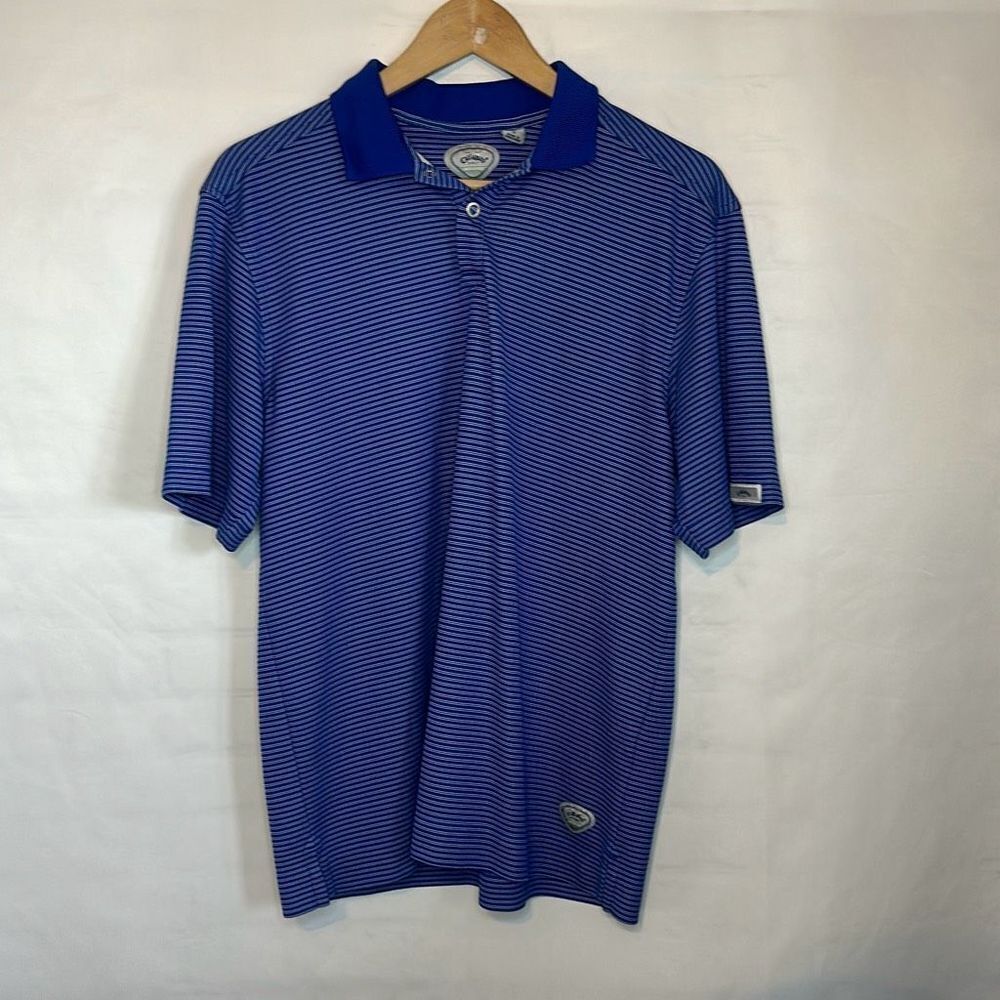 Callaway Mens Blue White‎ Striped Golf Polo Snaps Short Sleeve Size S Small
